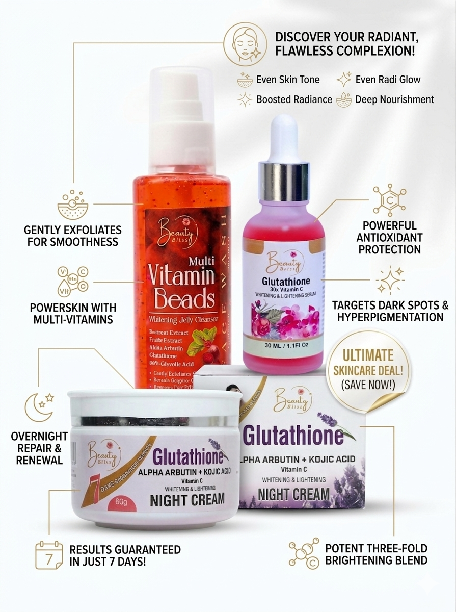 Glutathione Serum + Glutathione Night Cream 60 grams + Face Wash