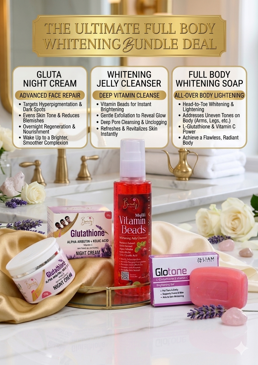 FULL BODY WHITENING DEAL 1 Glutathione Night Cream Big + 1 Face Wash + 1 Soap