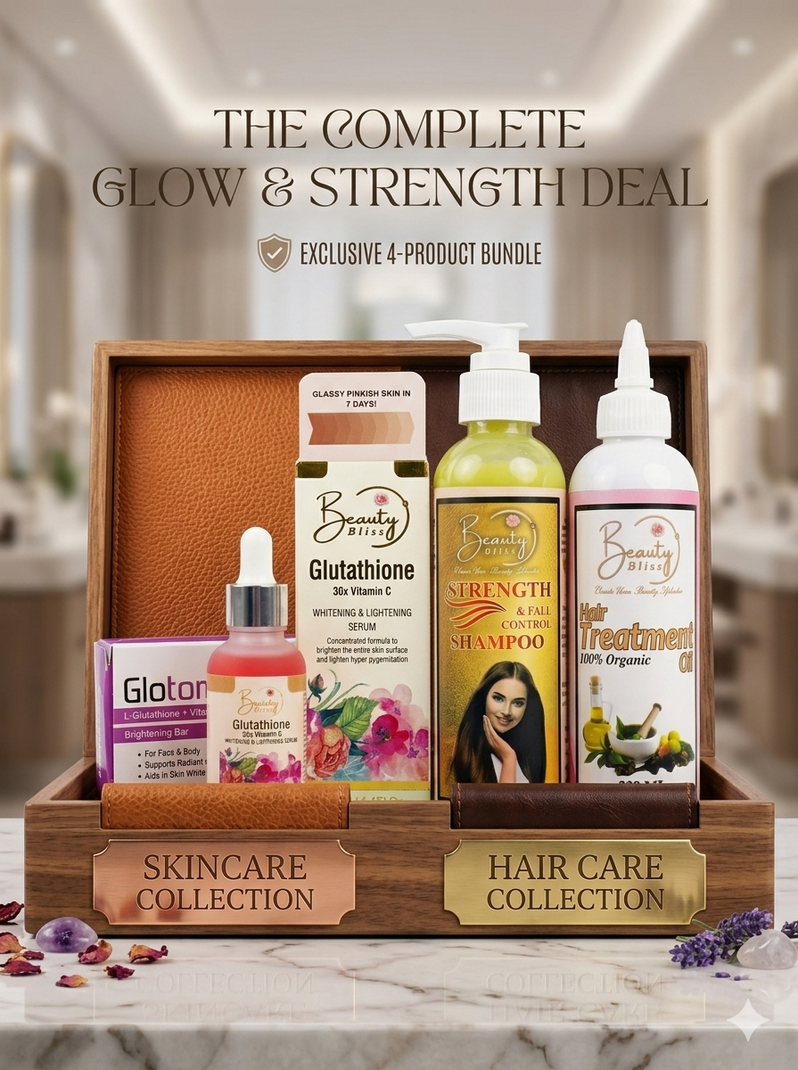 Big Pack Of 4 Hair Oil + Shampoo + Glutathione Serum +Glutax Soap Beauty Deal