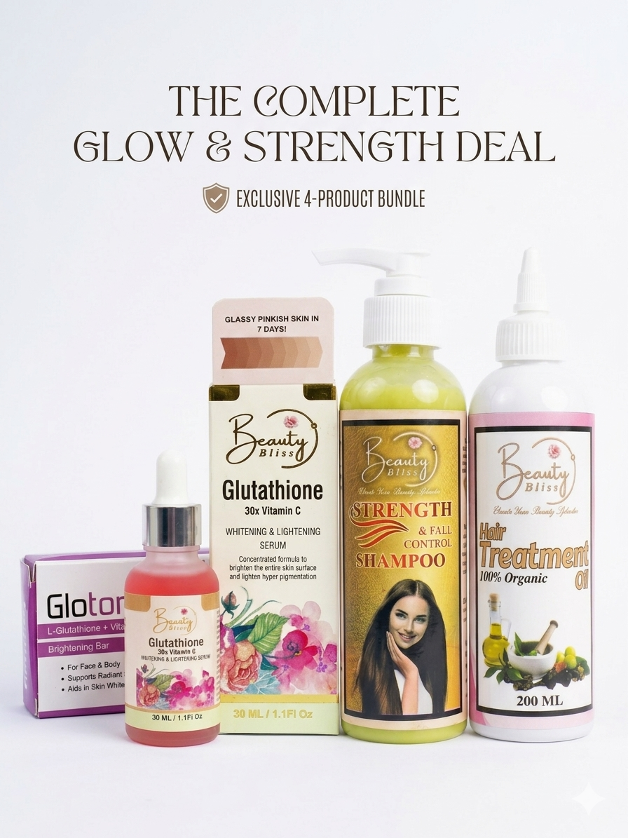 Big Pack Of 4 Hair Oil + Shampoo + Glutathione Serum +Glutax Soap Beauty Deal