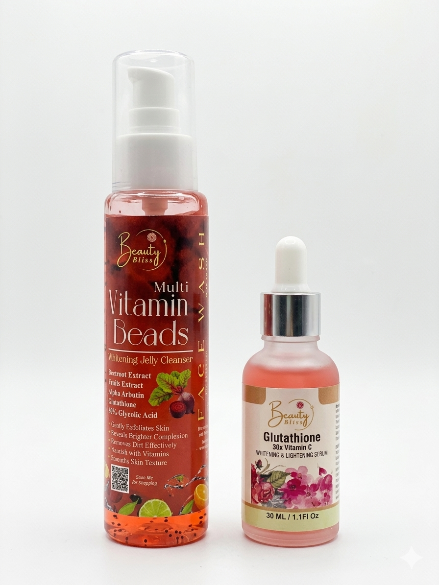 Glutathione Whitening Serum +FREE Vitamin Beads Jelly Cleanser Face Wash Combo Deal