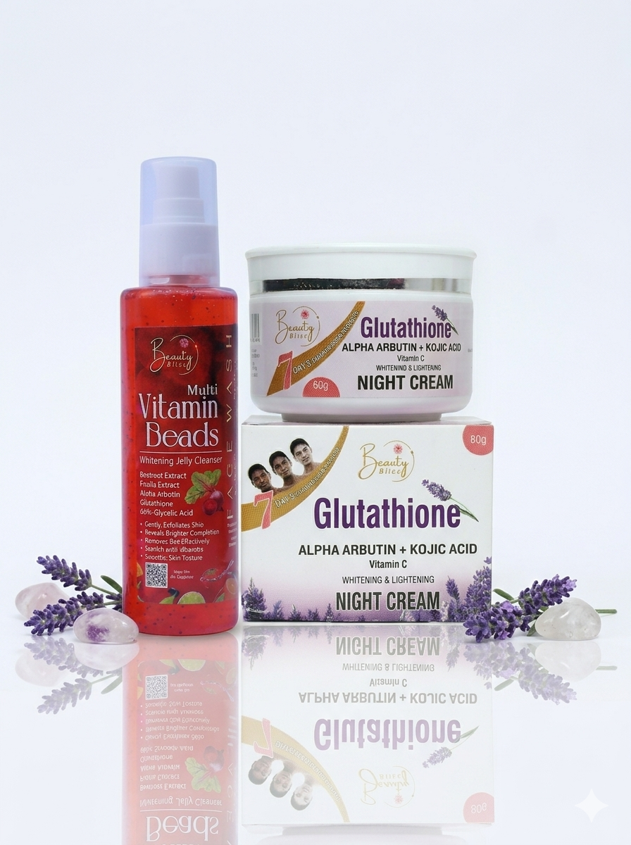Glutathione Whitening Night Cream & Multi Vitamins Jelly Cleanser Face Wash Deal