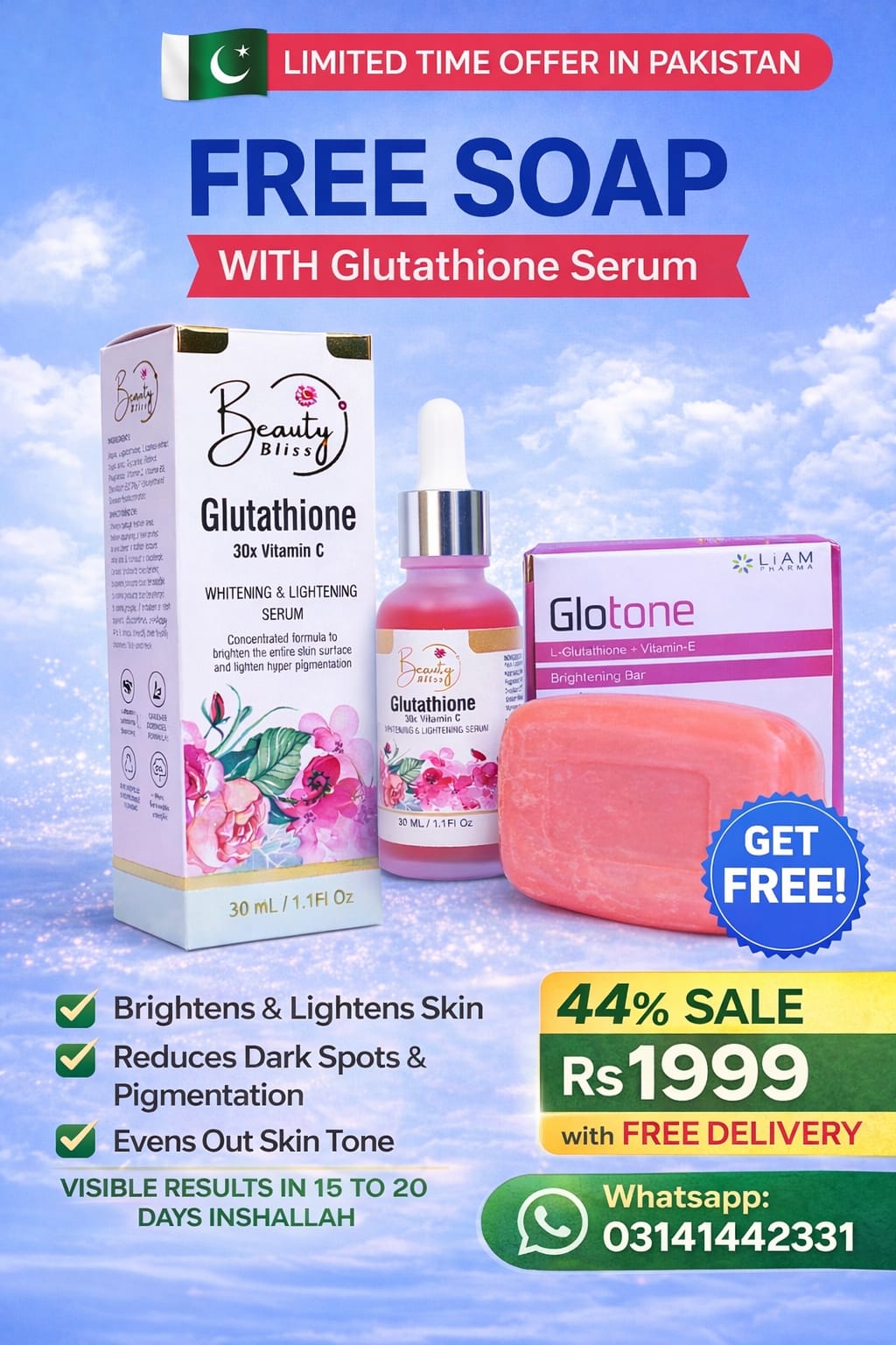 GLUTATHIONE + 30X VITAMIN C SERUM + GLUTAX SOAP FREE Hot 🔥 Sale