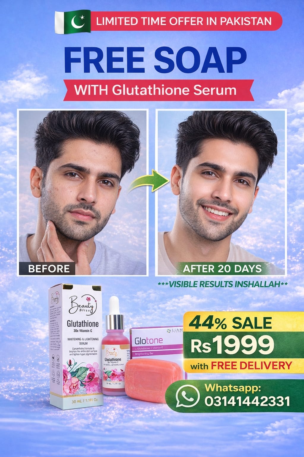 GLUTATHIONE + 30X VITAMIN C SERUM + GLUTAX SOAP FREE Hot 🔥 Sale